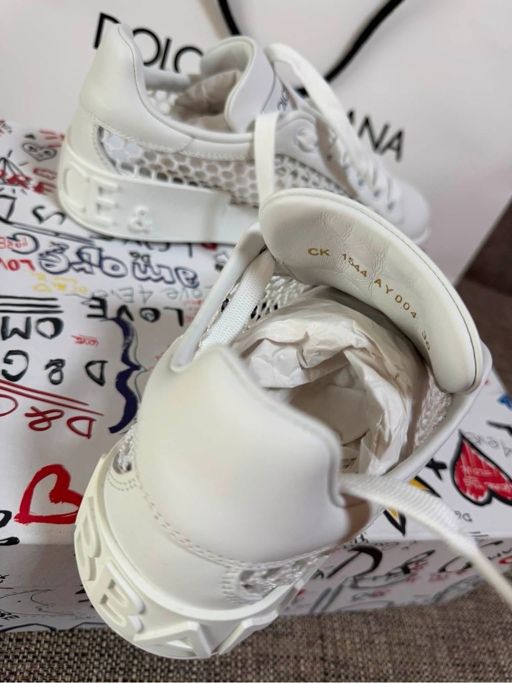 Dolce & Gabbana White Mesh & Leather Women's Sneakers
